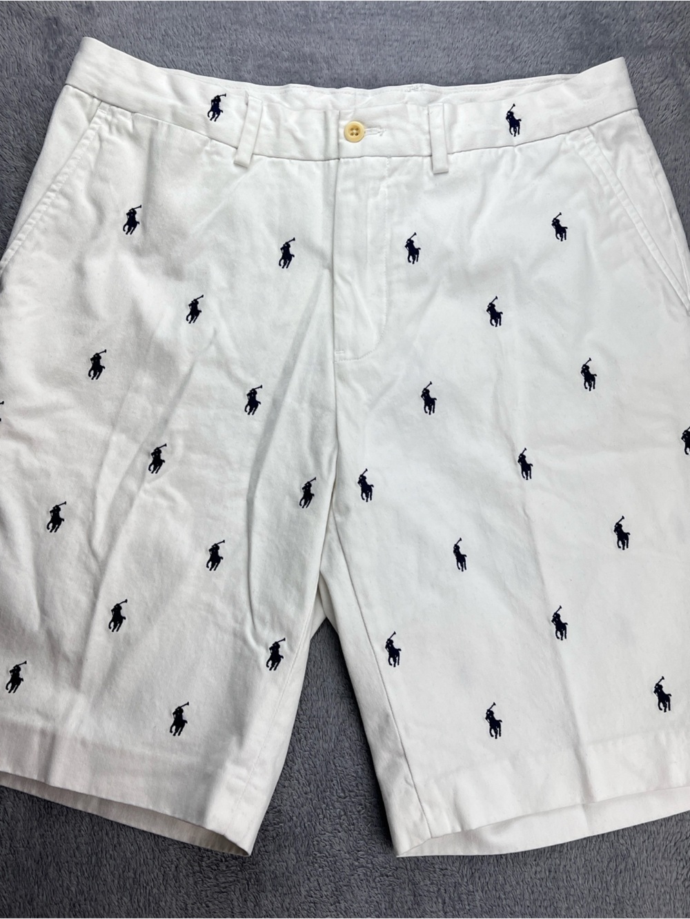 Polo Ralph Lauren Men's 34 Classic Fit Chino Shorts White All Over Pony Logo